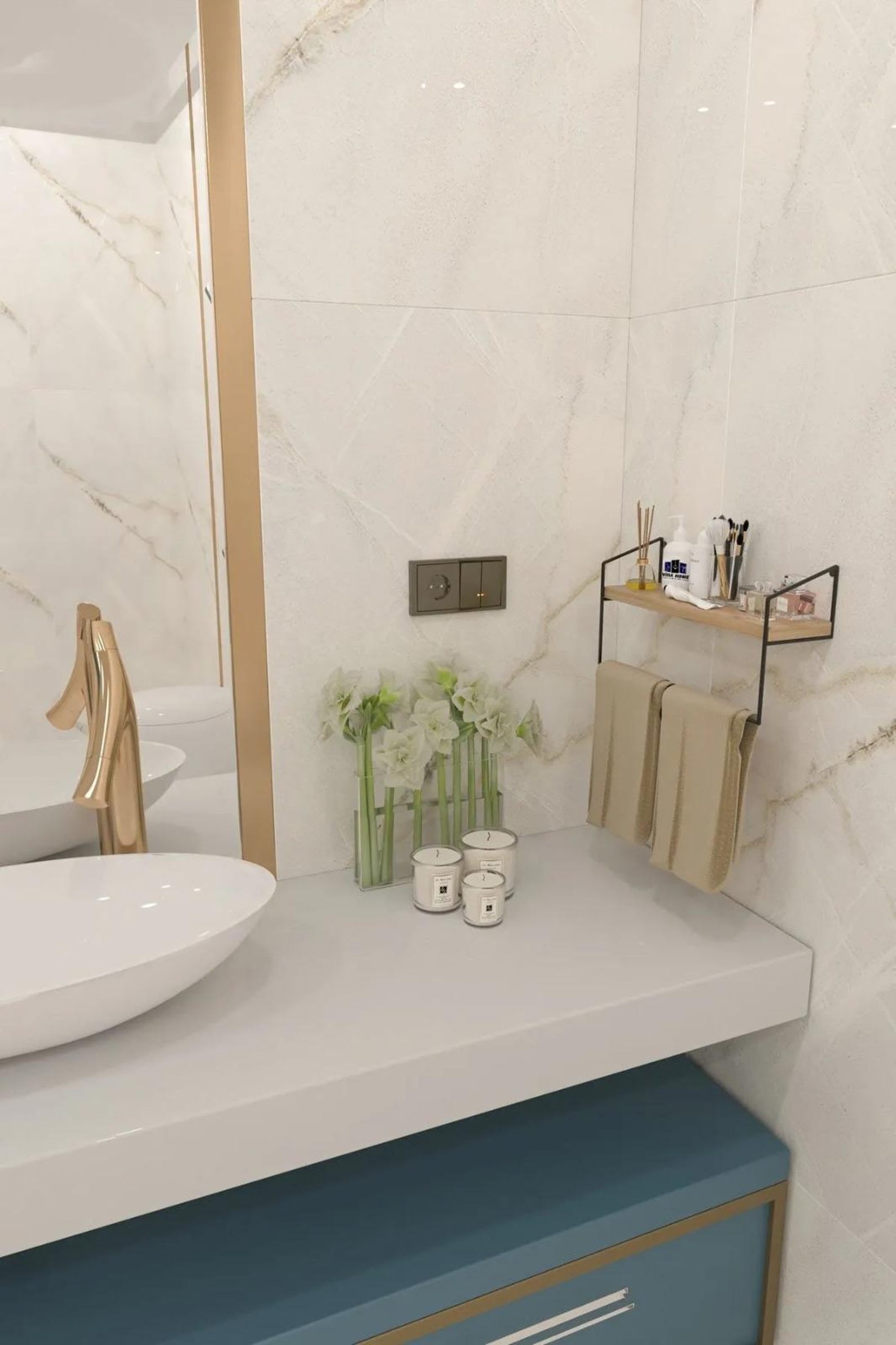 Bathroom Kitchen Towel Holder – Decorative Metal Towel Rack with Shelf | Wall-Mounted Organizer