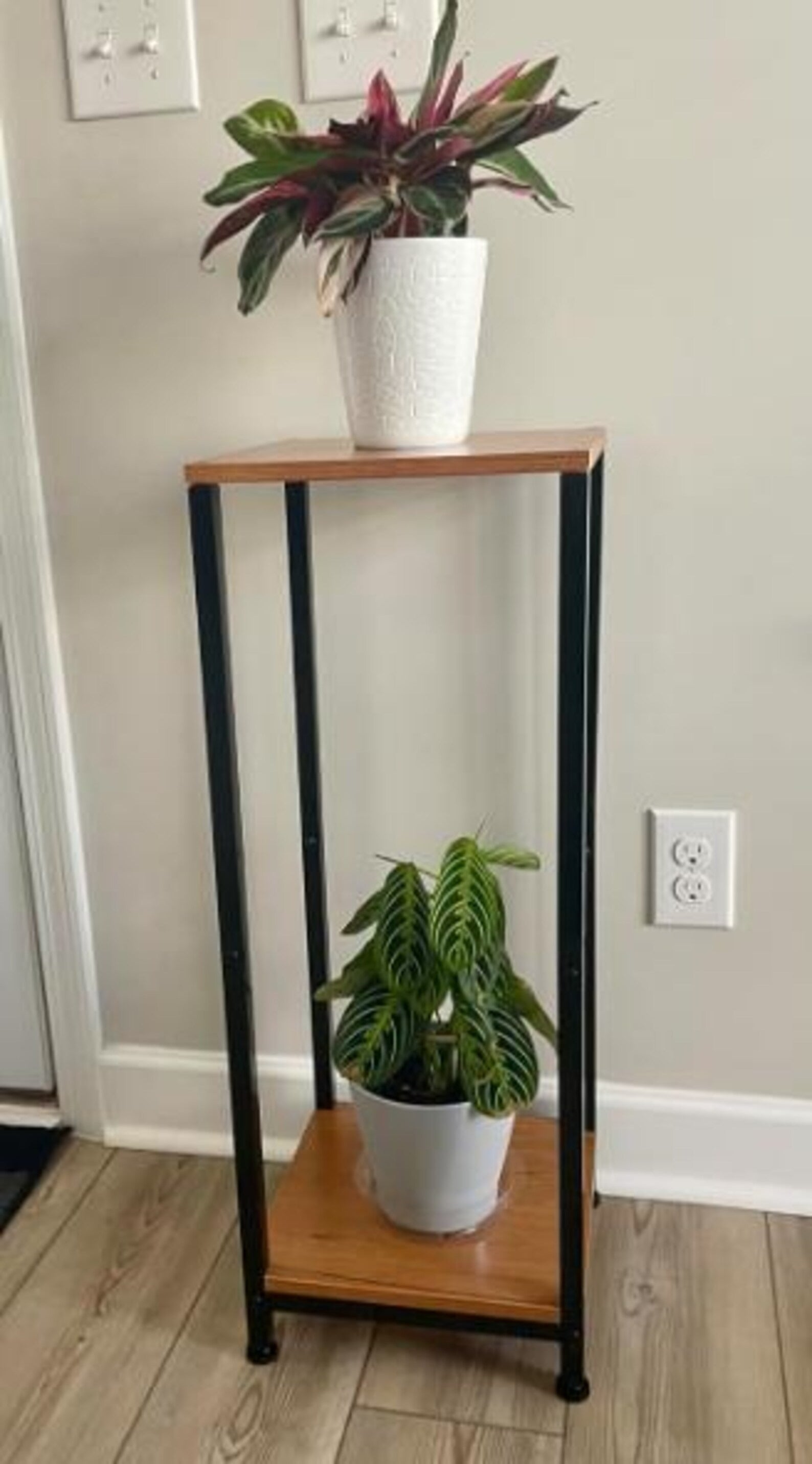 2 Tier Metal Wood Plant Stand – Indoor Plant Stand | Waterproof & Rustproof Wooden Flower Pot Stand for Home Décor