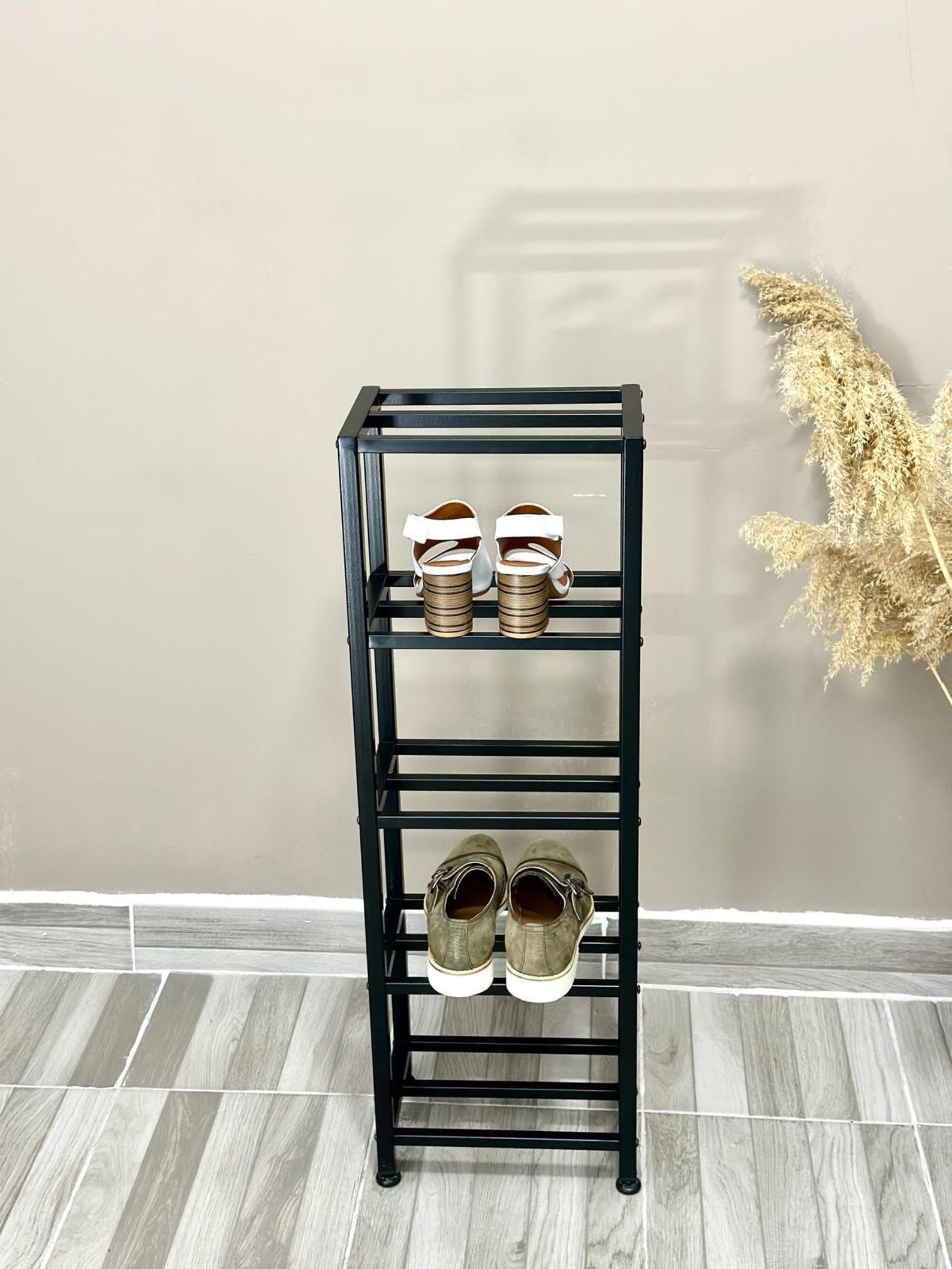 5 Tier Metal Shoe Rack – Vertical Shoe Organizer | Space-Saving Entryway Stand for Narrow Corridors