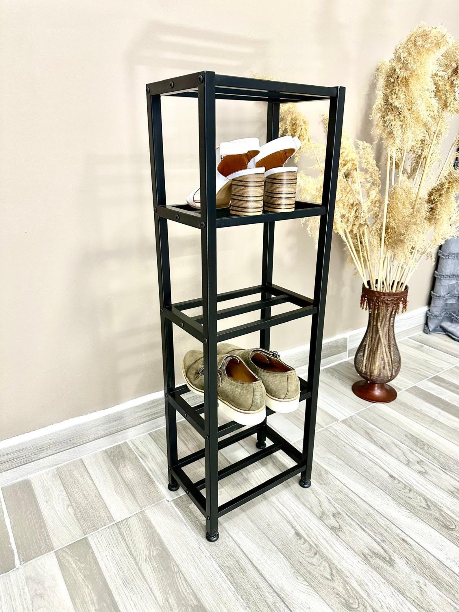5 Tier Metal Shoe Rack – Vertical Shoe Organizer | Space-Saving Entryway Stand for Narrow Corridors