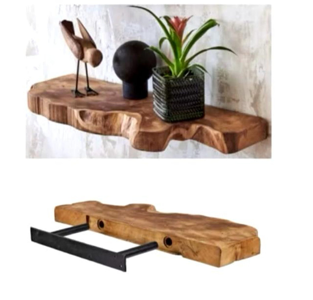 Corner Shelves – Rustic Wooden Floating Corner Shelf | Handcrafted Sheesham Wood with Live Edges for Living Room, Kitchen & Bathroom