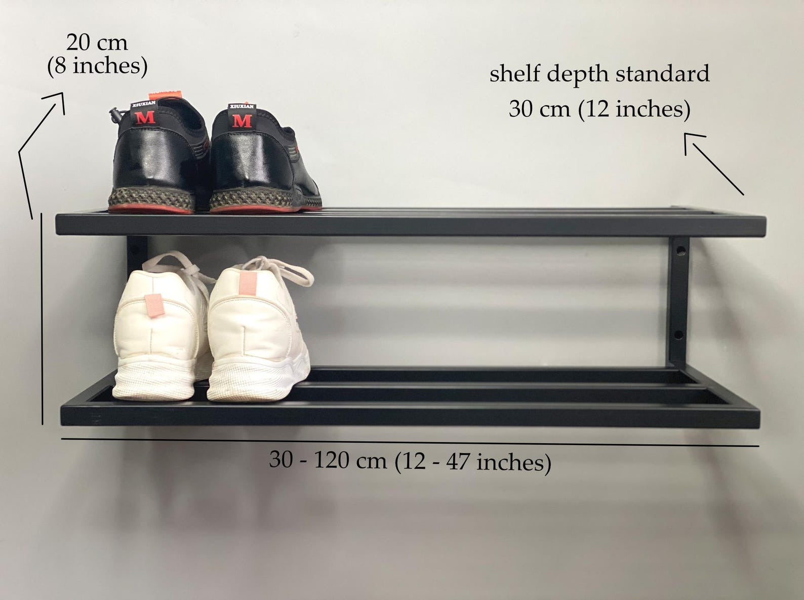 2 Tier Shoe Rack – Wall Mount Metal Shoe Shelf | Industrial Hallway Décor & Rustic Shoe Organizer
