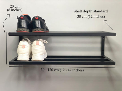 2 Tier Shoe Rack – Wall Mount Metal Shoe Shelf | Industrial Hallway Décor & Rustic Shoe Organizer