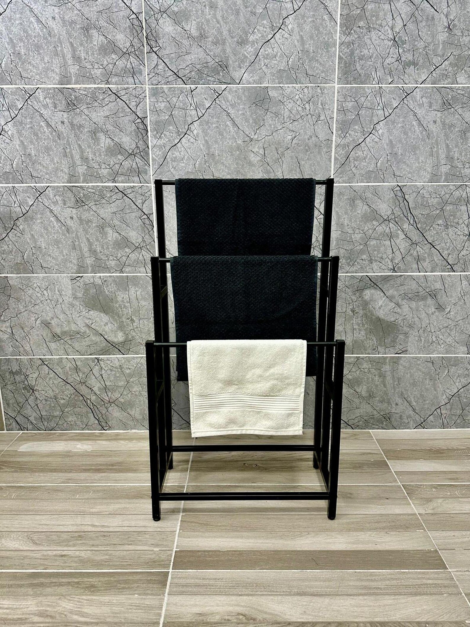 3 Tier Metal Drying Stand for Bathroom – Modern Freestanding Towel Rack | Sleek Minimalist Organizer