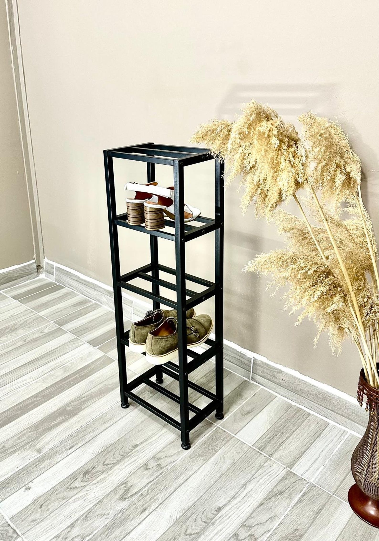 5 Tier Metal Shoe Rack – Vertical Shoe Organizer | Space-Saving Entryway Stand for Narrow Corridors