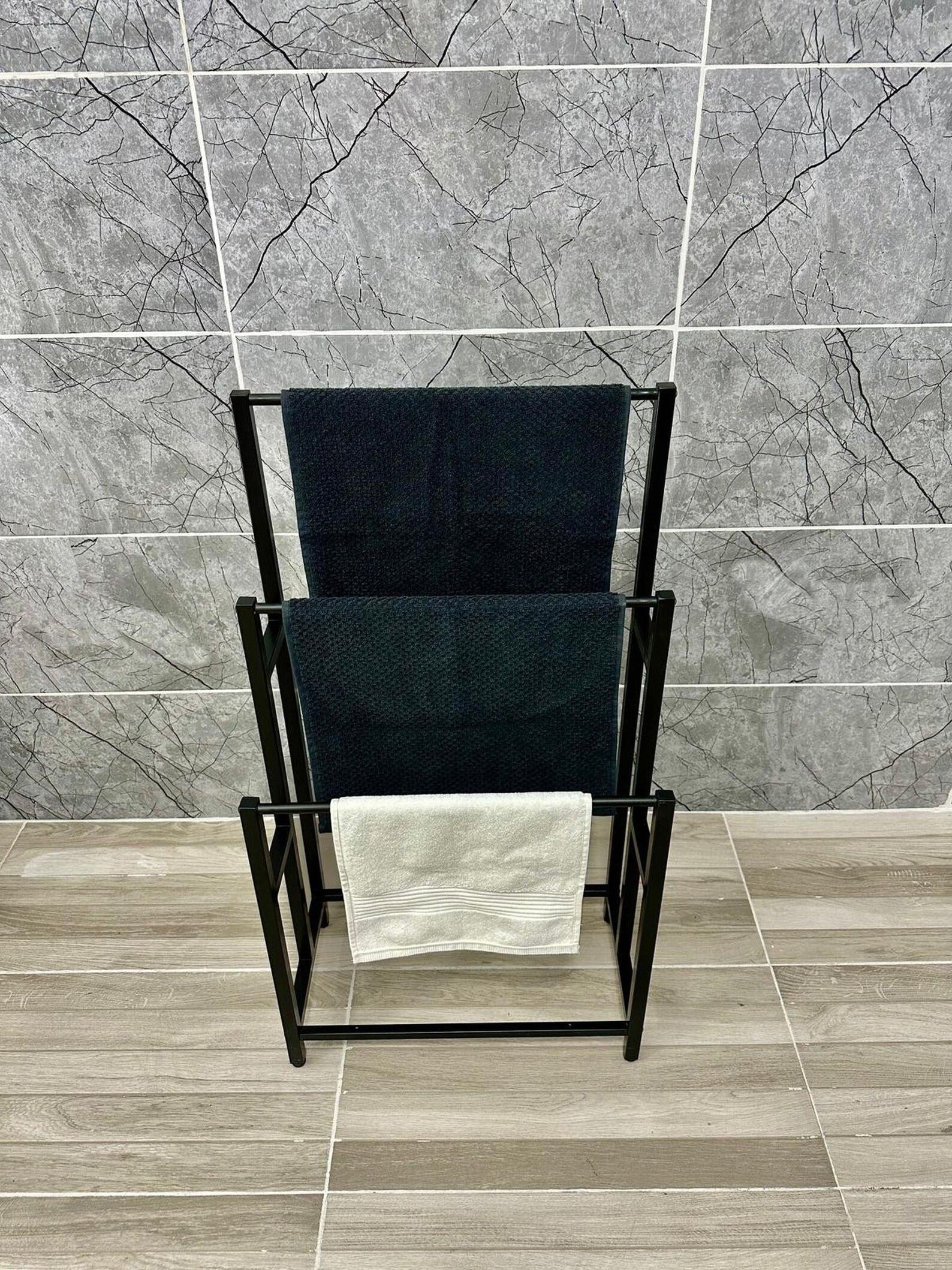 3 Tier Metal Drying Stand for Bathroom – Modern Freestanding Towel Rack | Sleek Minimalist Organizer