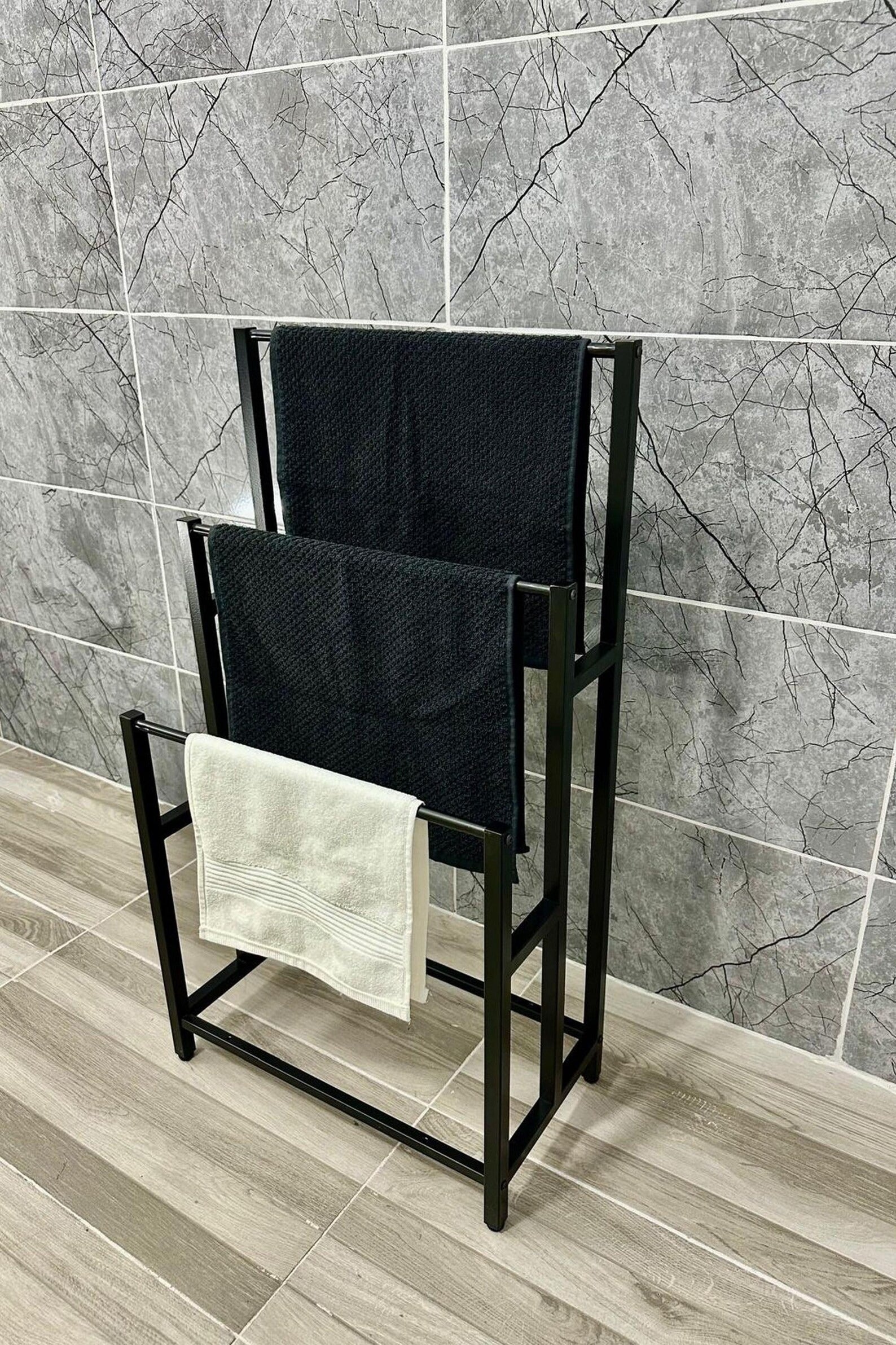 3 Tier Metal Drying Stand for Bathroom – Modern Freestanding Towel Rack | Sleek Minimalist Organizer