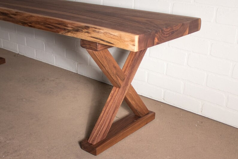 Farmhouse Dining Bench – Live Edge Sheesham Bench | Live Edge Wood Bench | Custom Wood Dining Bench