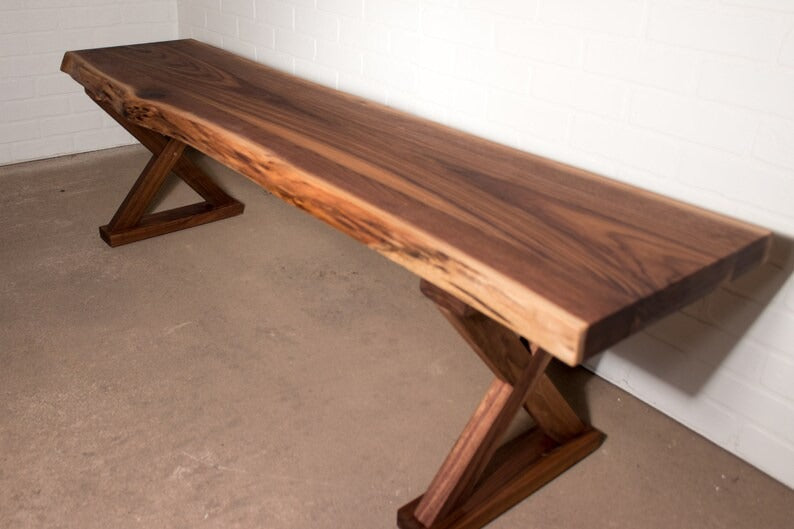 Farmhouse Dining Bench – Live Edge Sheesham Bench | Live Edge Wood Bench | Custom Wood Dining Bench