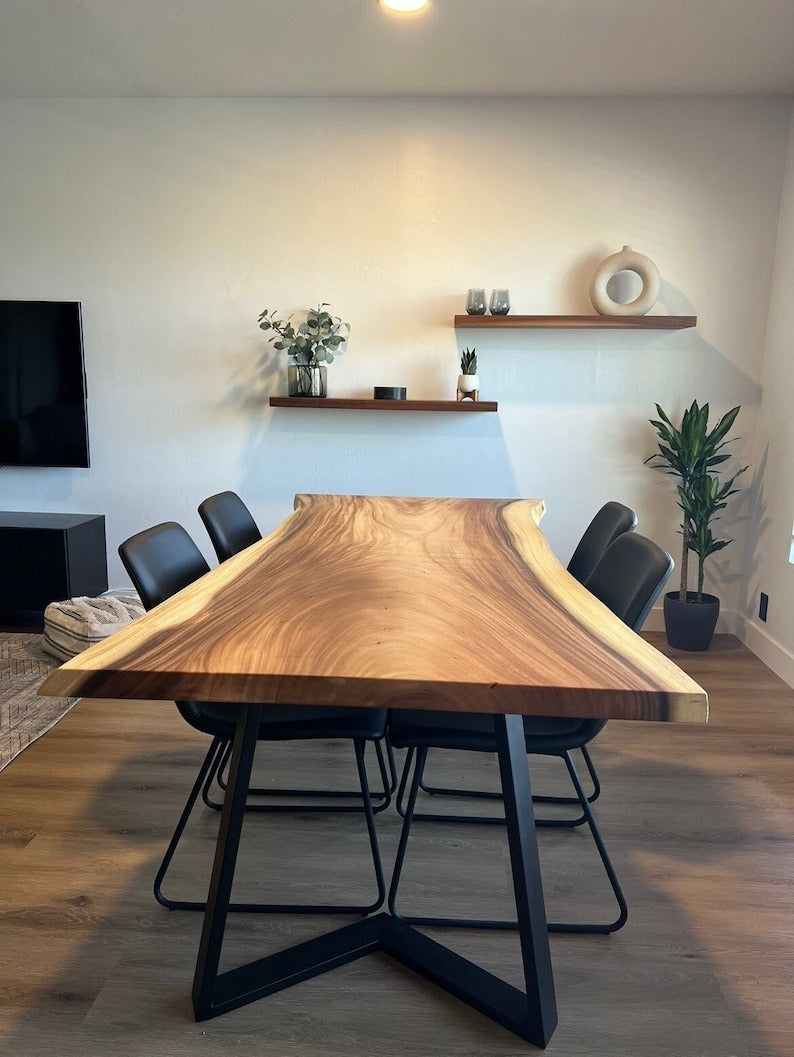 Custom Live Edge Sheesham Dining Table – Handcrafted Rustic Dine Table for Home, Café & Modern Interiors