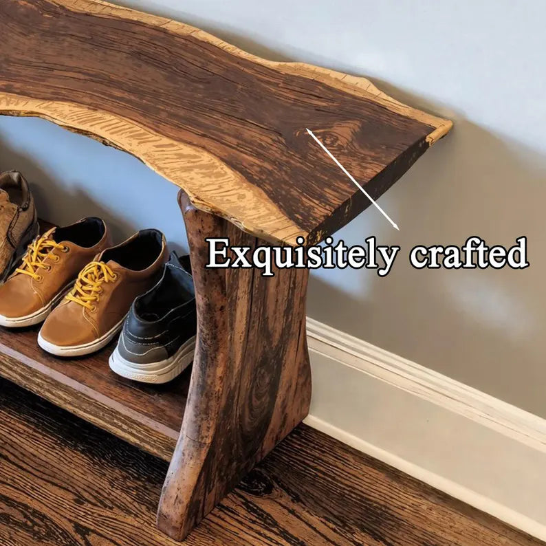 Farmhouse Shoe Rack Bench | Solid Wood Entryway Bench | Rustic Shoe Storage