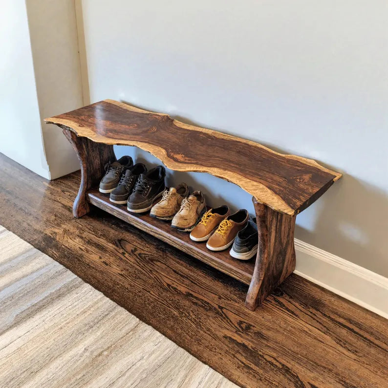 Farmhouse Shoe Rack Bench | Solid Wood Entryway Bench | Rustic Shoe Storage