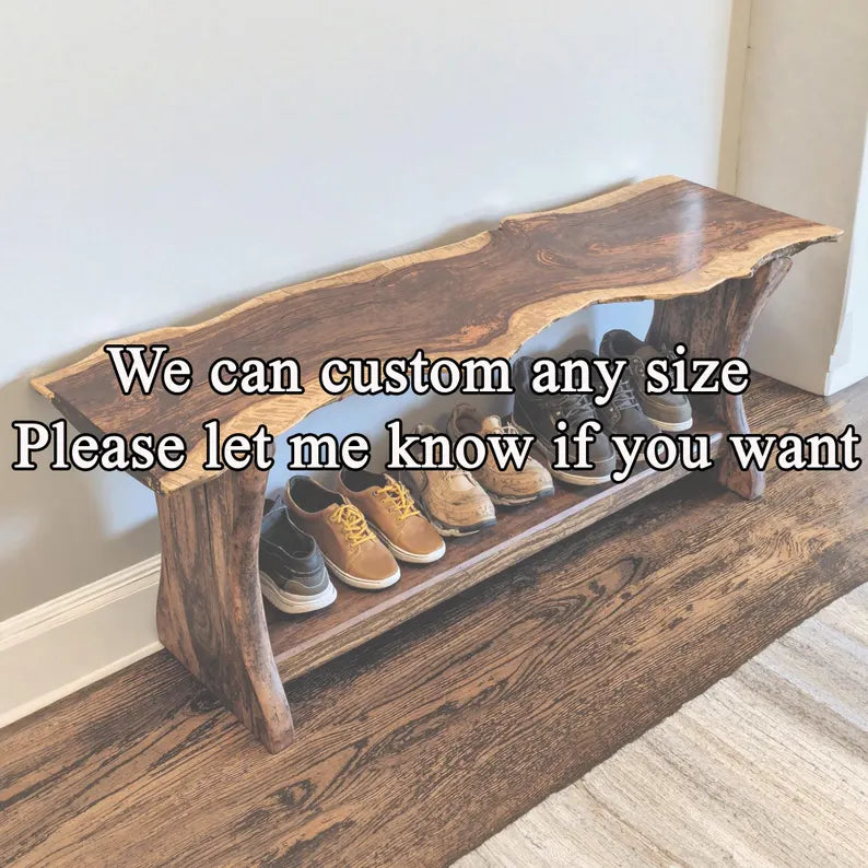 Farmhouse Shoe Rack Bench | Solid Wood Entryway Bench | Rustic Shoe Storage