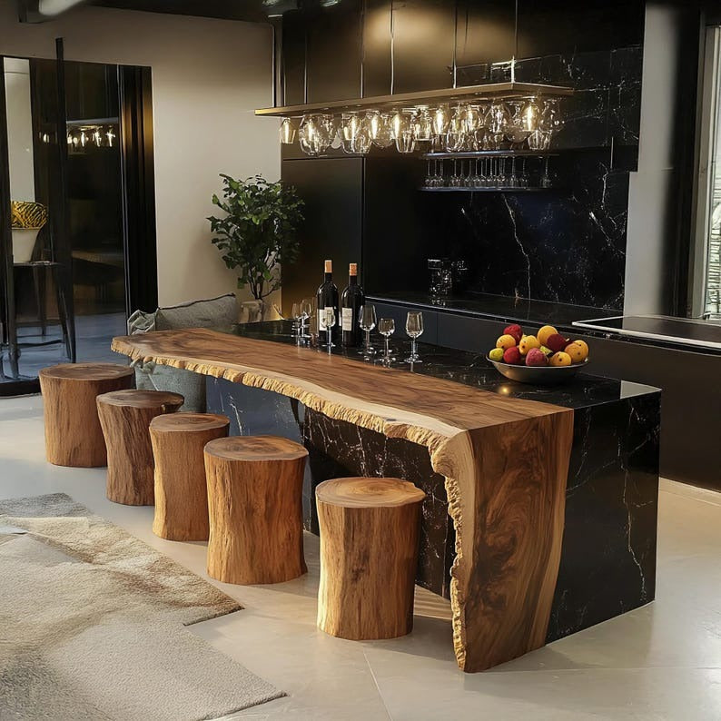 Counter Height Live Edge Bar Table – Solid Sheesham Wood Pub Table | Rustic Home Décor, Dining & Coffee Table