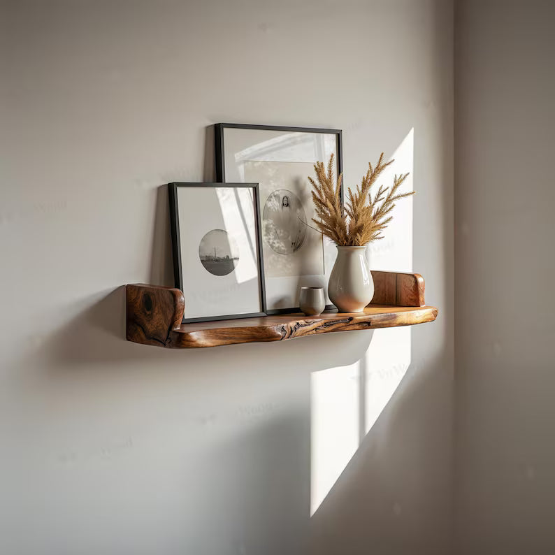 Live Edge Floating Shelf | Handmade Wooden Wall Shelf | Rustic Modern Decor