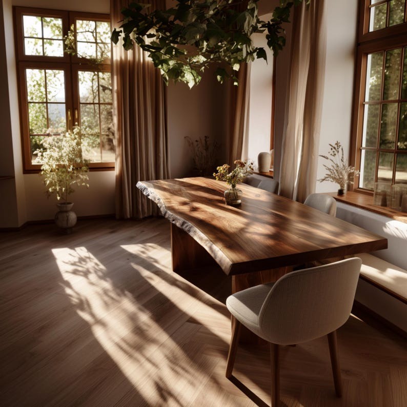 Solid Wood Sheesham Dining Table – Handmade Rustic Farmhouse Table | Natural Wooden Dining Table | Custom Sheesham Dining Furniture