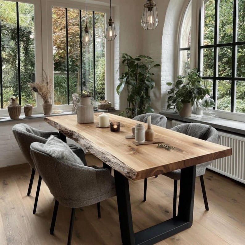 Live Edge Sheesham Wood Dining Table – Custom Solid Wood Dining Table | Handmade Natural Edge Dining Table