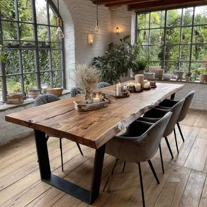 Live Edge Sheesham Wood Dining Table – Custom Solid Wood Dining Table | Handmade Natural Edge Dining Table