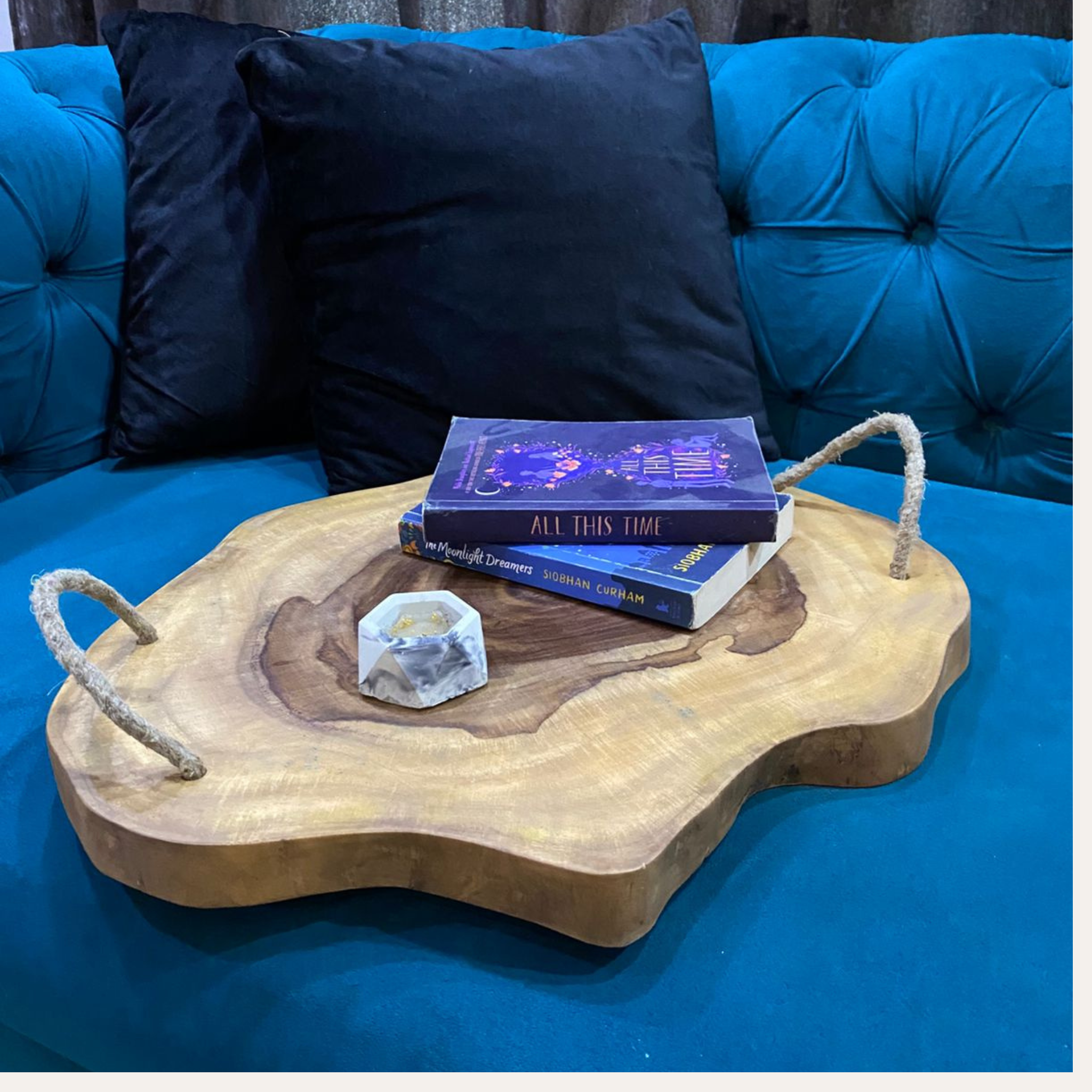 Natural Sheesham Live Edge Trays with Rope Handles