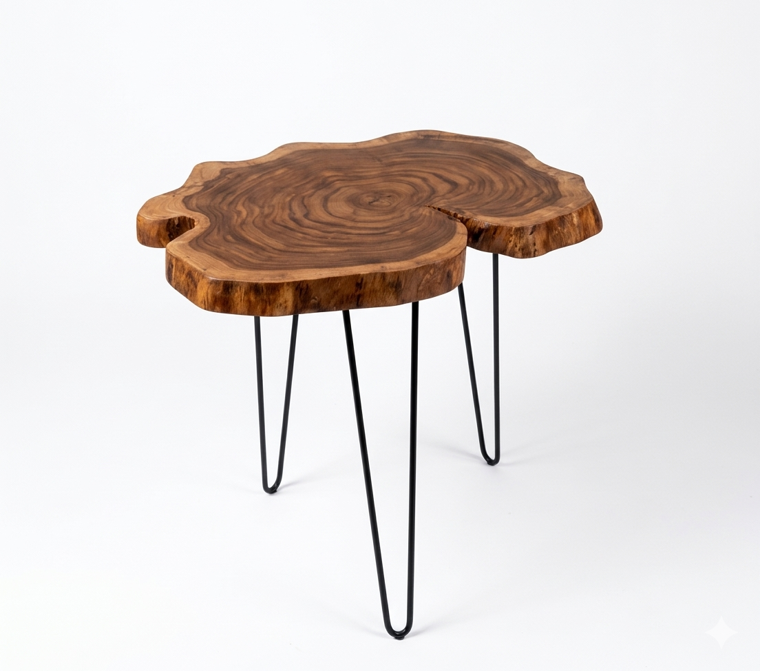 Live Edge Sheesham Wood Coffee Table – Handcrafted Round Table