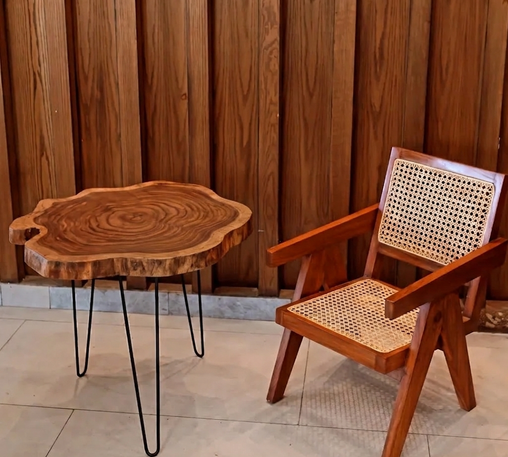 Live Edge Sheesham Wood Coffee Table – Handcrafted Round Table