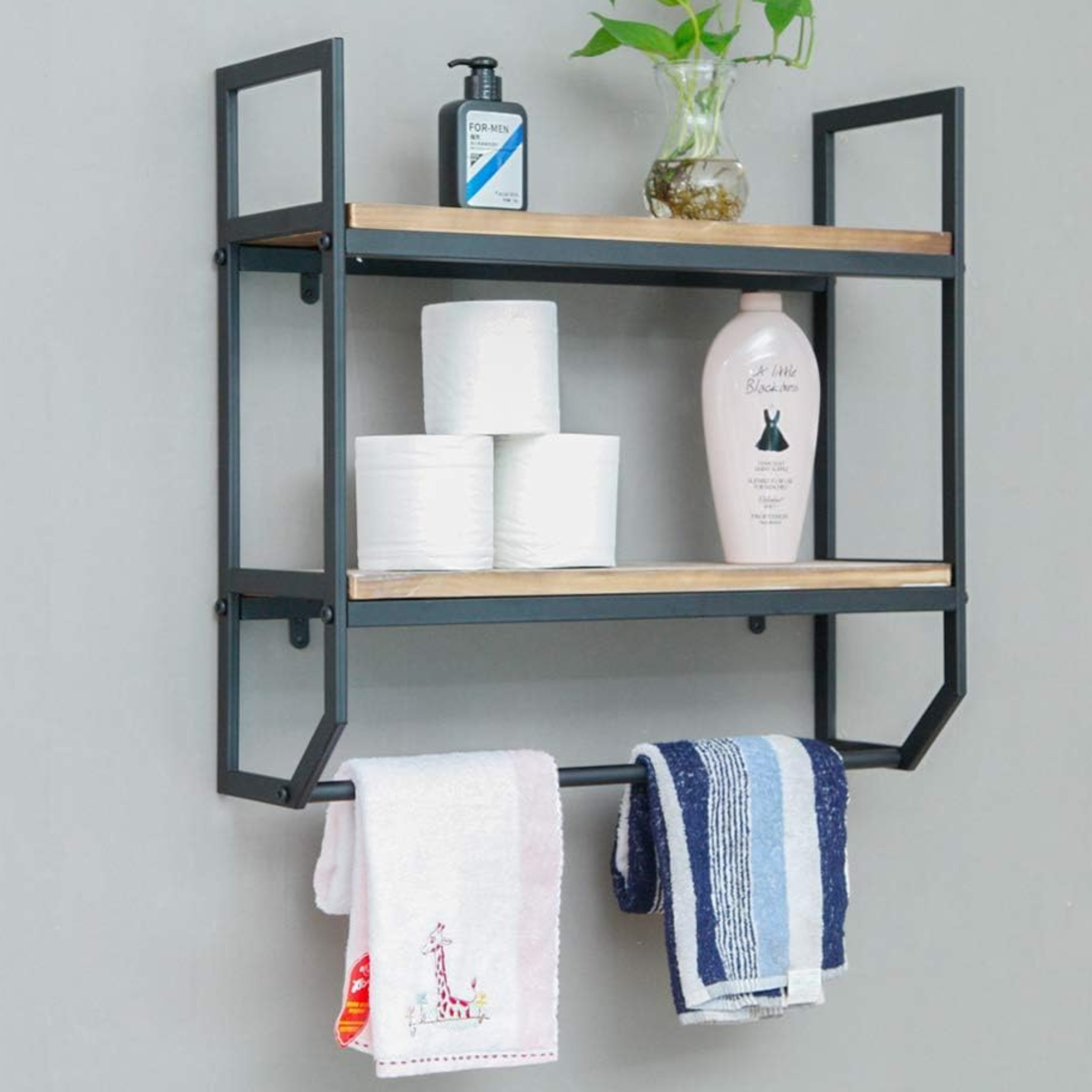 Towel Rack Floating Shelf – Metal Wall-Mounted Bathroom & Kitchen Organizer | Aureus Living Pakistan