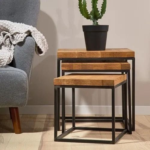 Black Iron Side Table Set of 3 – Modern Nesting Tables