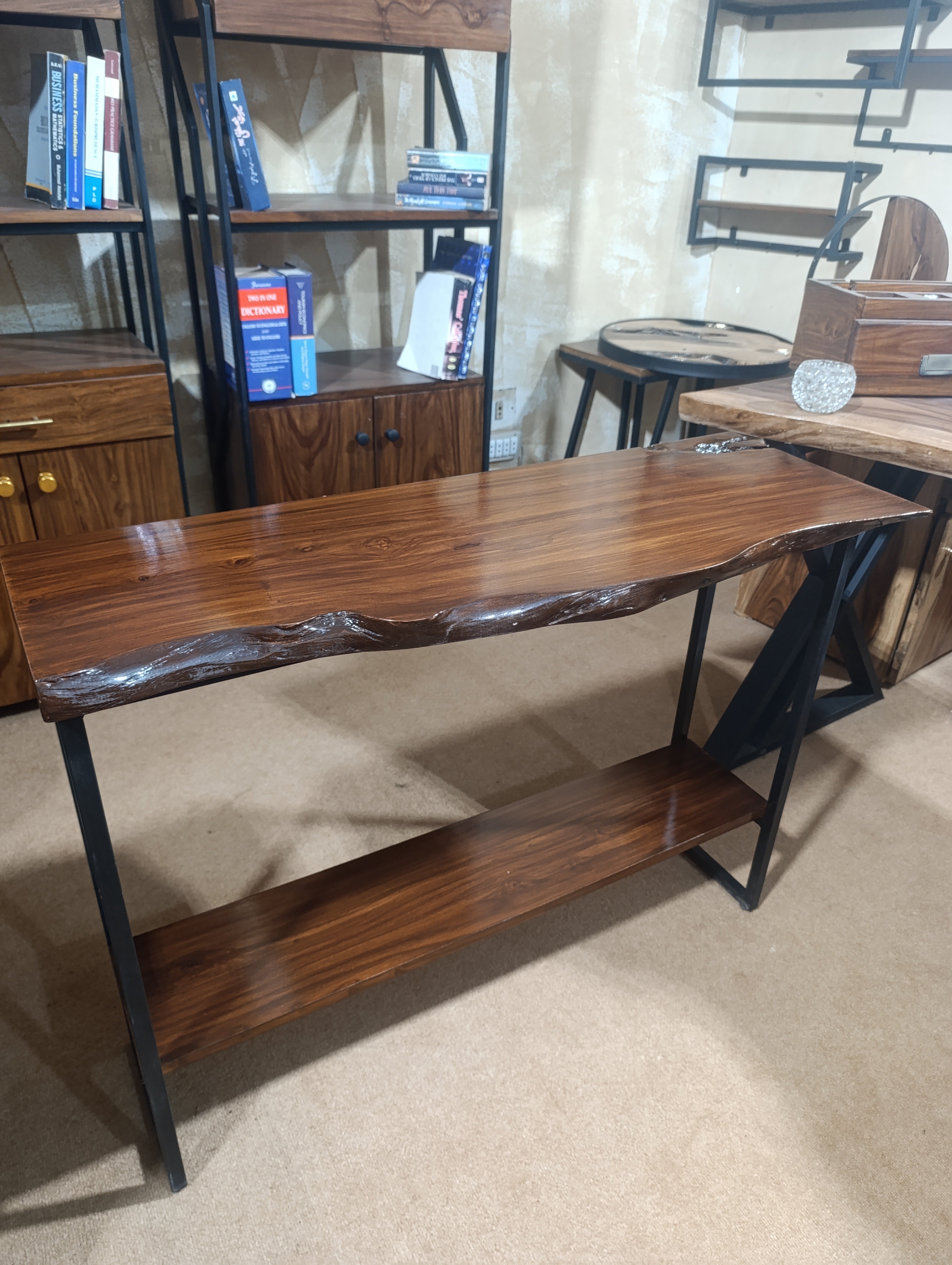 Custom Rustic Live Edge Console Table – Solid Sheesham Wood Entryway Table