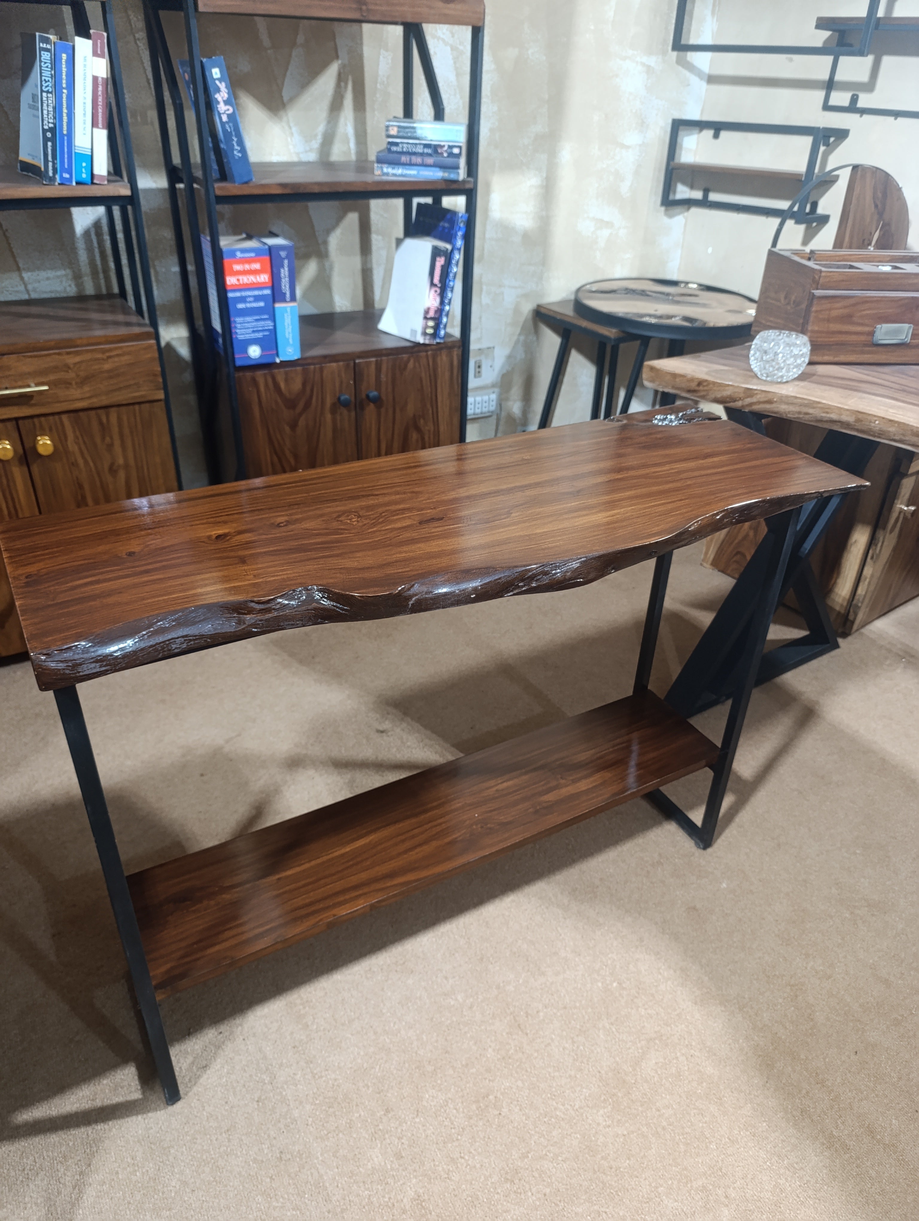 Custom Rustic Live Edge Console Table – Solid Sheesham Wood Entryway Table