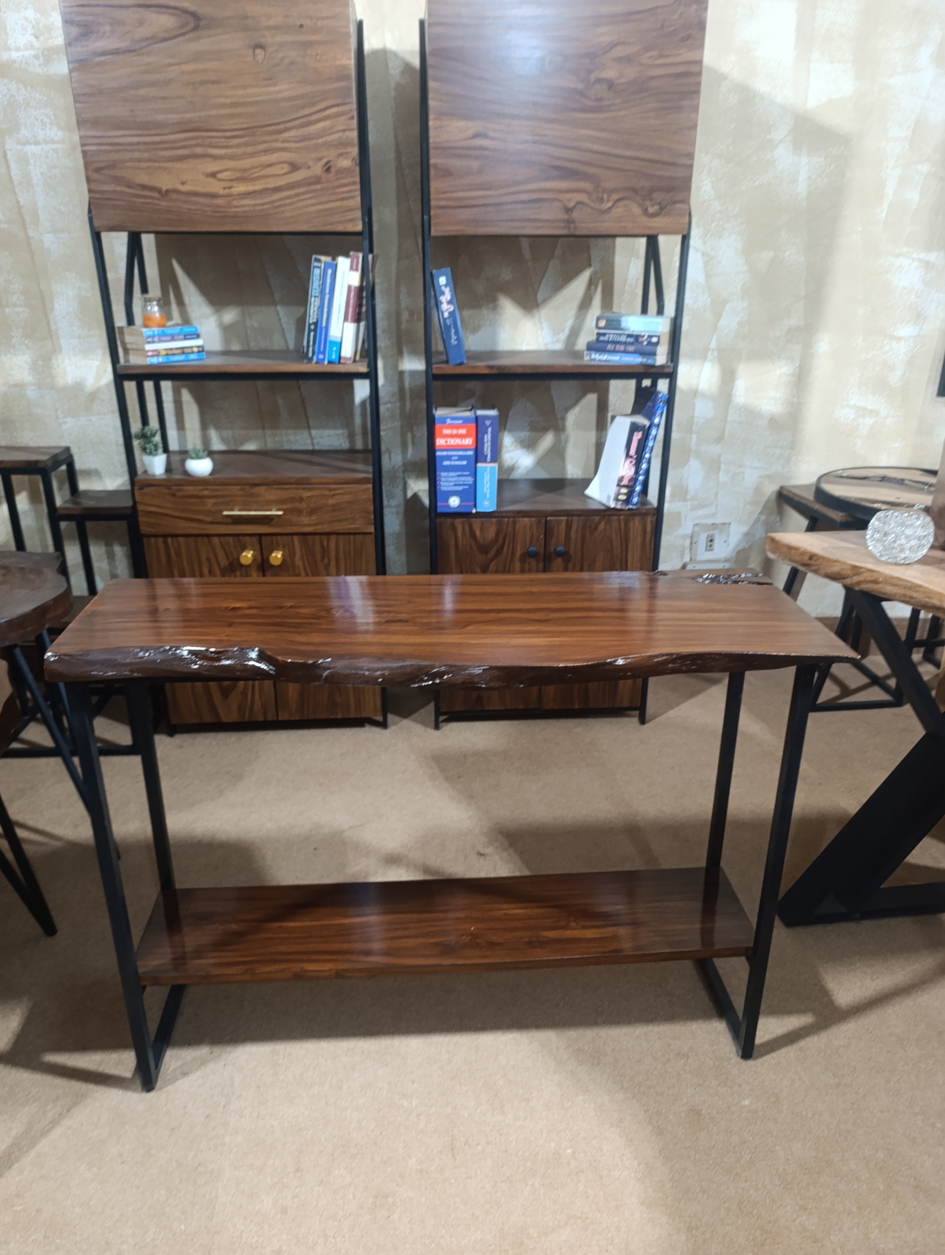 Custom Rustic Live Edge Console Table – Solid Sheesham Wood Entryway Table