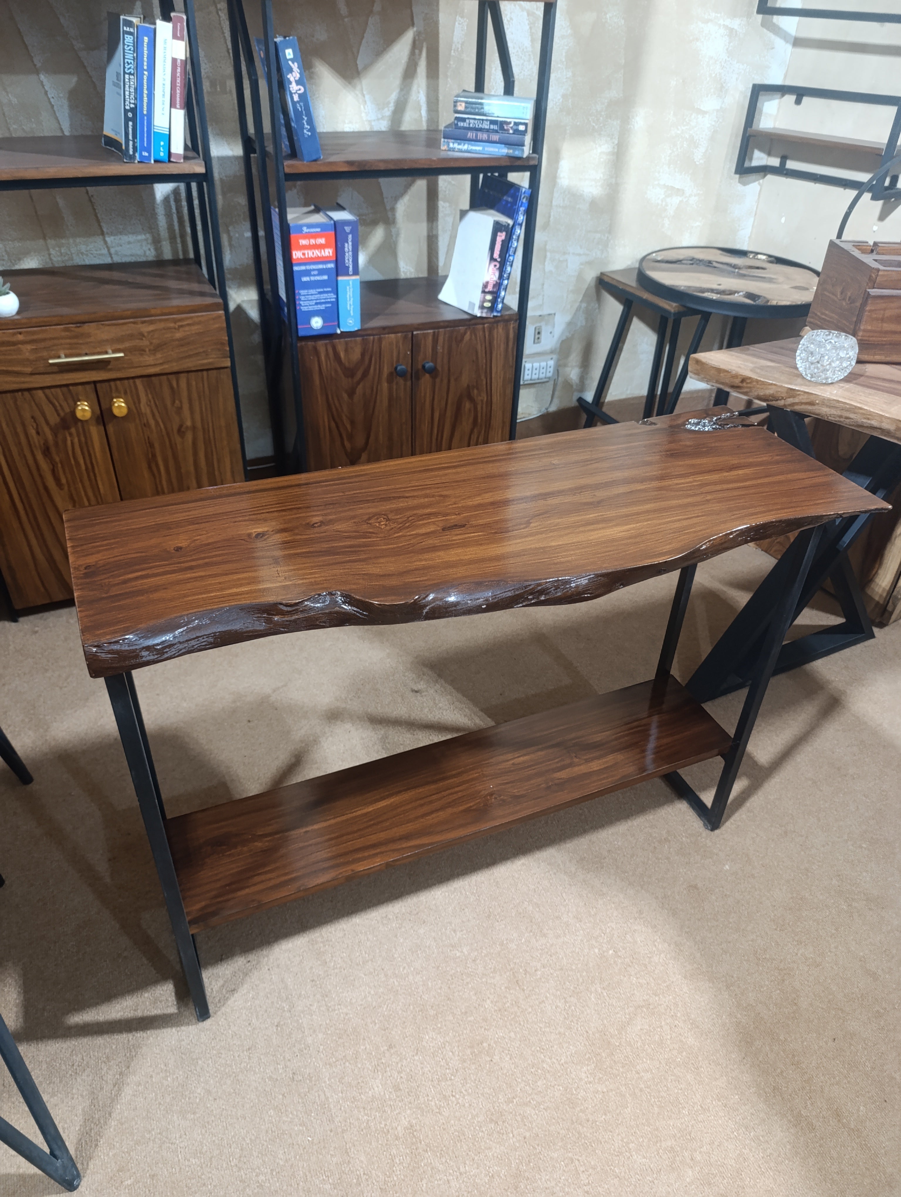 Custom Rustic Live Edge Console Table – Solid Sheesham Wood Entryway Table