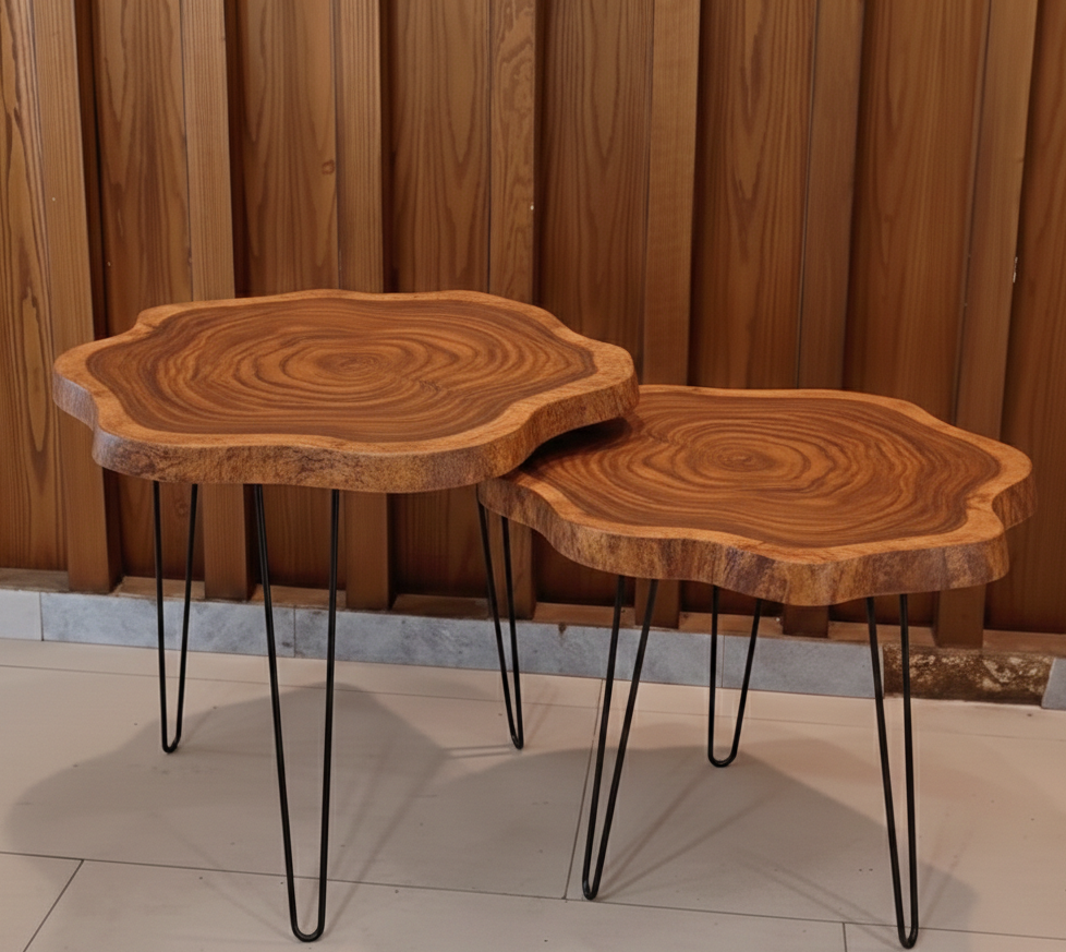 Live Edge Sheesham Wood Coffee Table – Handcrafted Round Table