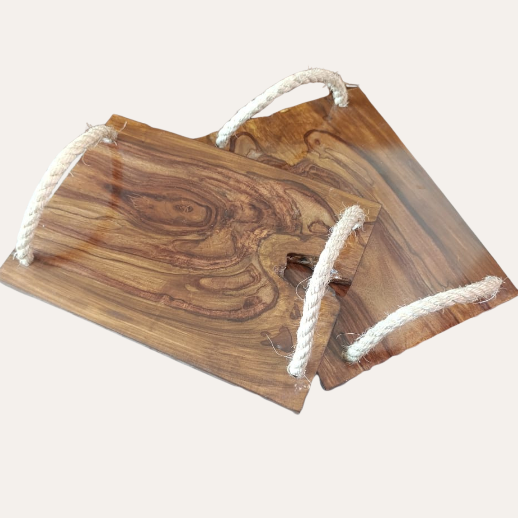 Sheesham Wooden Serving Trays with Rope Handles