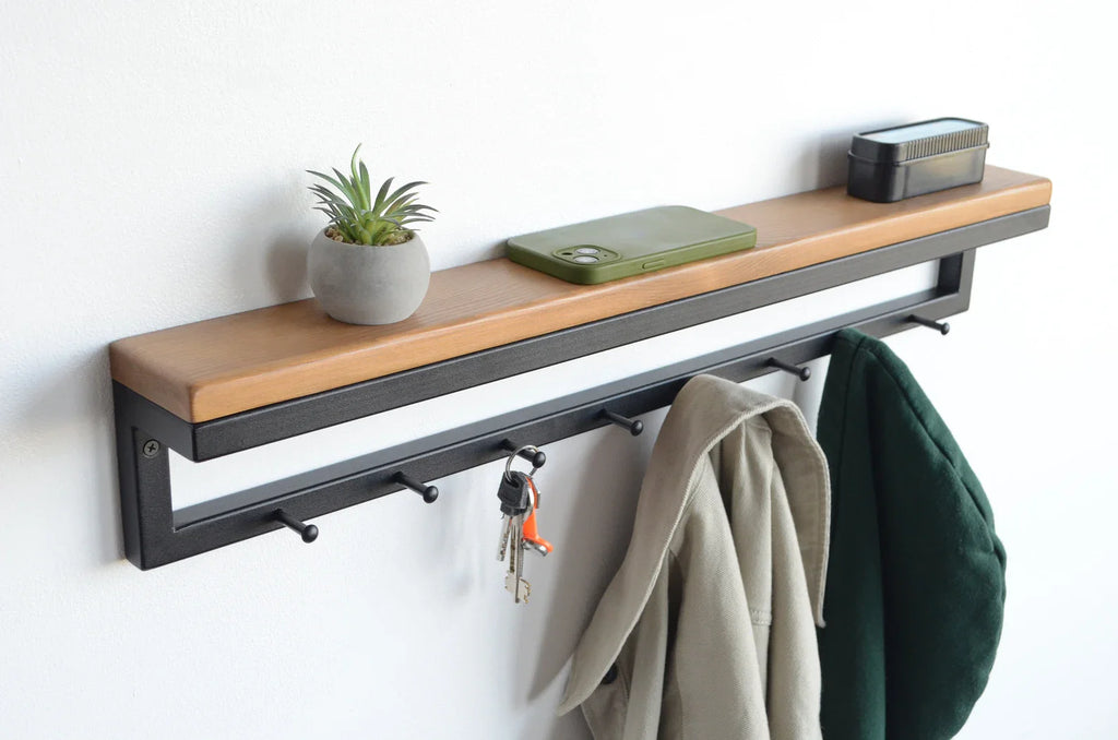 Unique Wall Mounted Rustic Clothing Shelf – Wooden Hanger & Storage