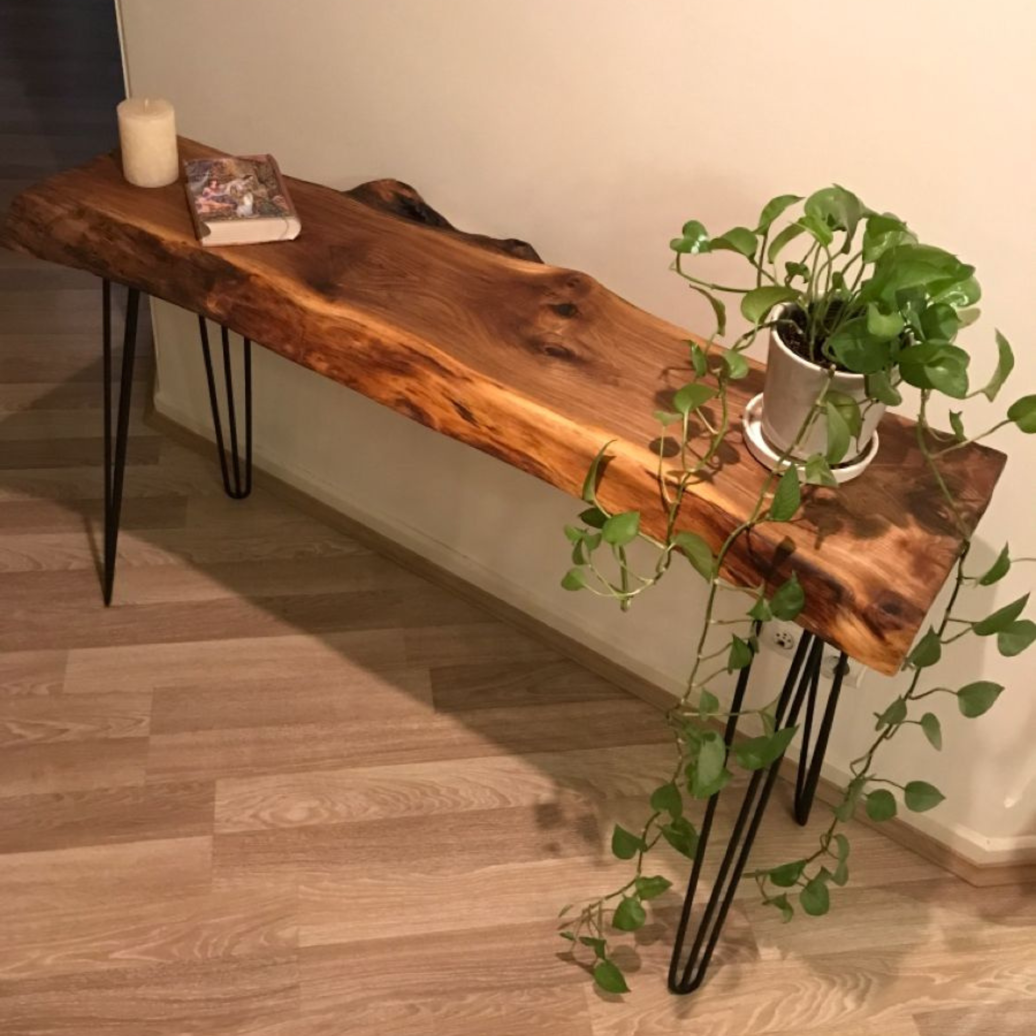 Live Edge Black Sheesham Console Table – Custom Handmade Entryway Sofa Table