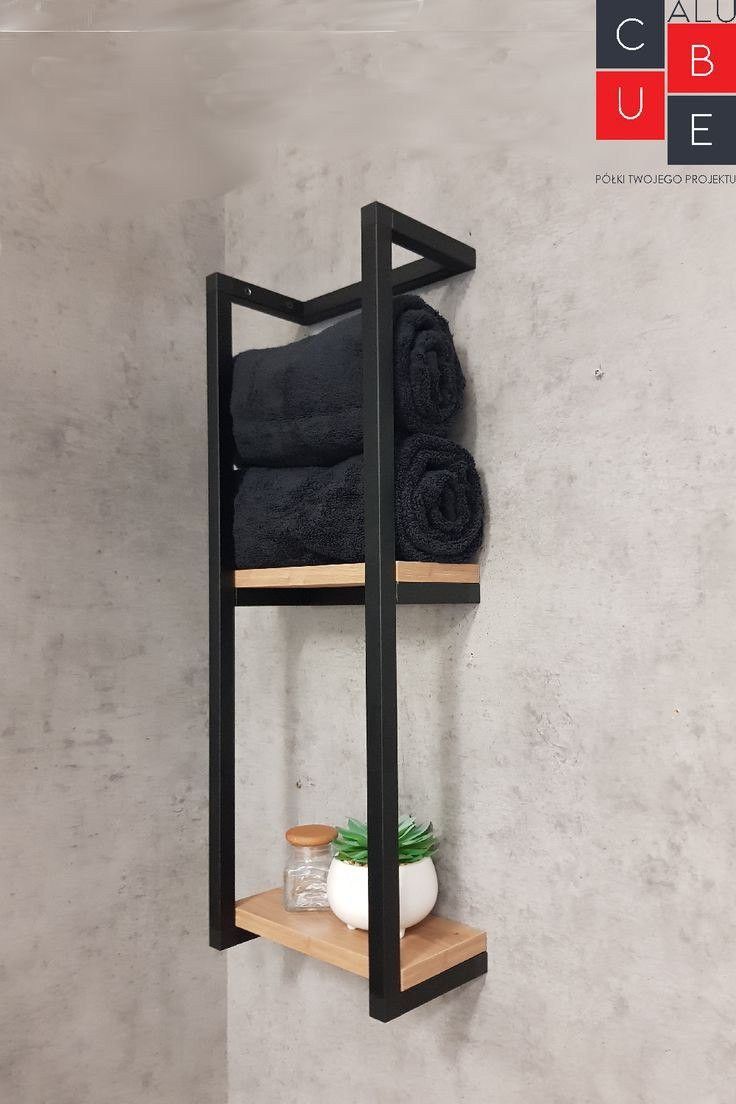 Bathroom Metal Towel Rack & Accessories Holder – 1 or 2 Wooden Shelves