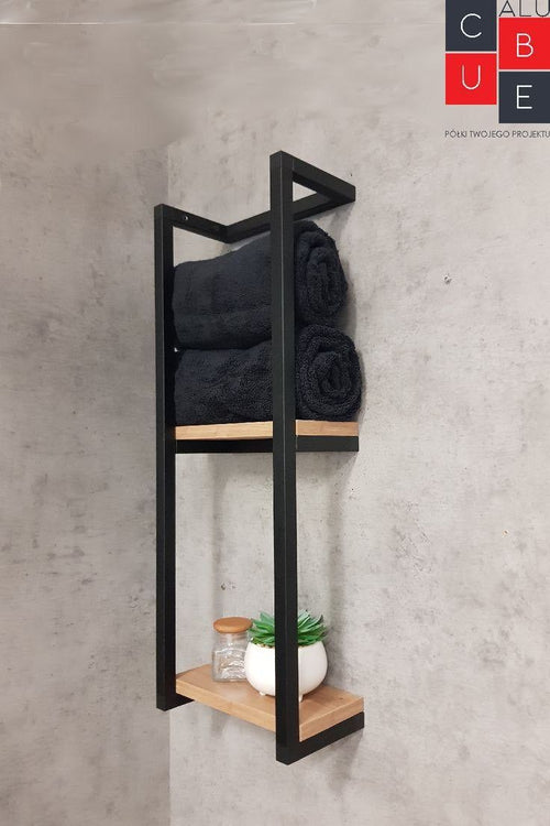 Bathroom Metal Towel Rack & Accessories Holder – 1 or 2 Wooden Shelves